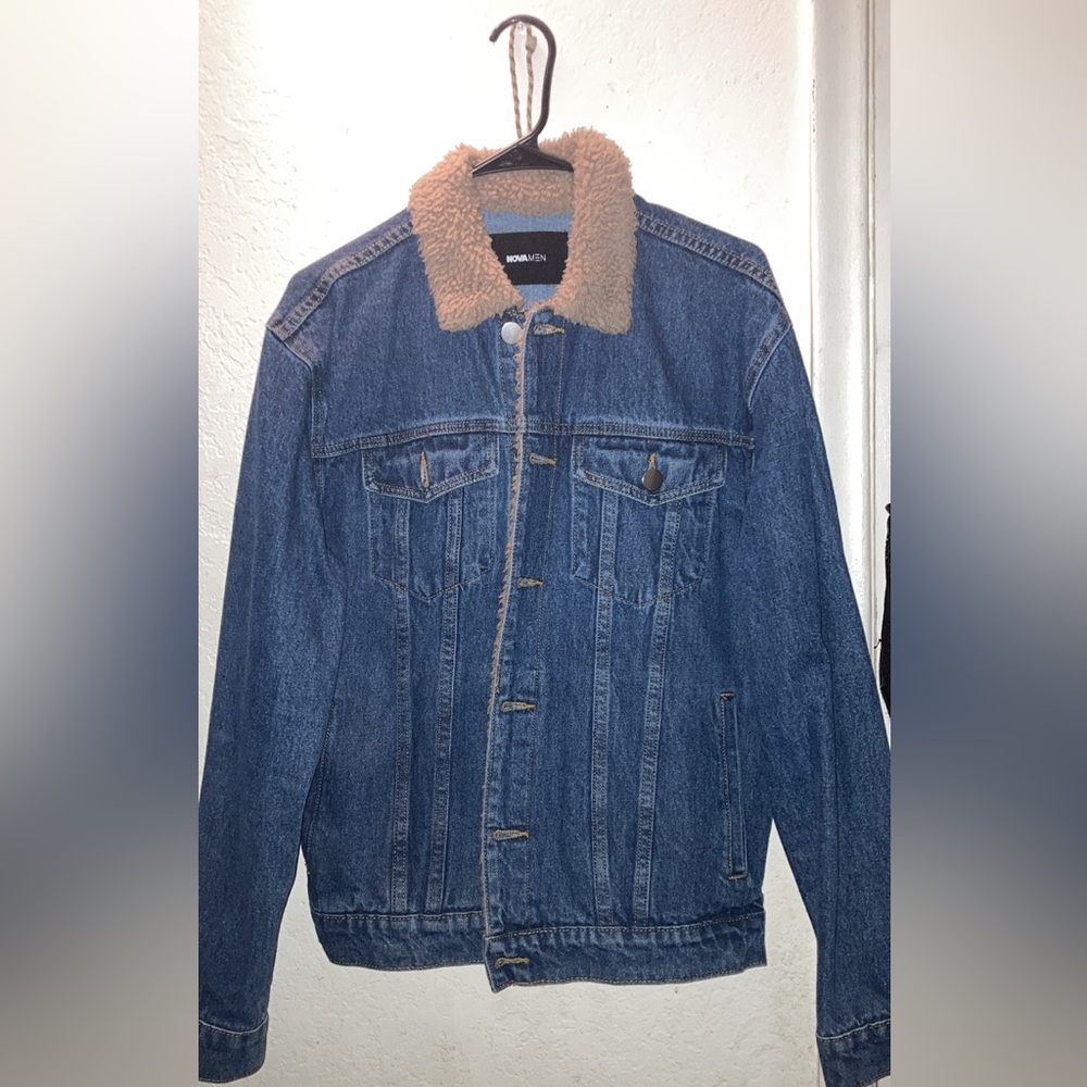 FASHION NOVA dark wash faux lining denim jacket